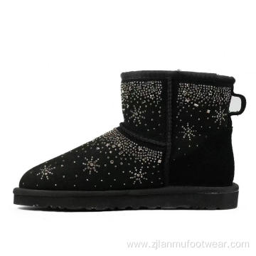 Cow suede Snowflake Sequins Winter Outdoor Snow boots